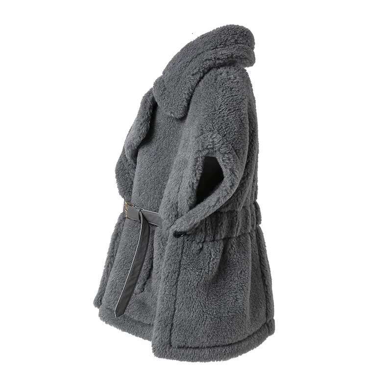 2024 Teddy Vest Lady Fashion Winter Wool Short Coat Leather Belt Women's Waistcoat Streetwear Gilet