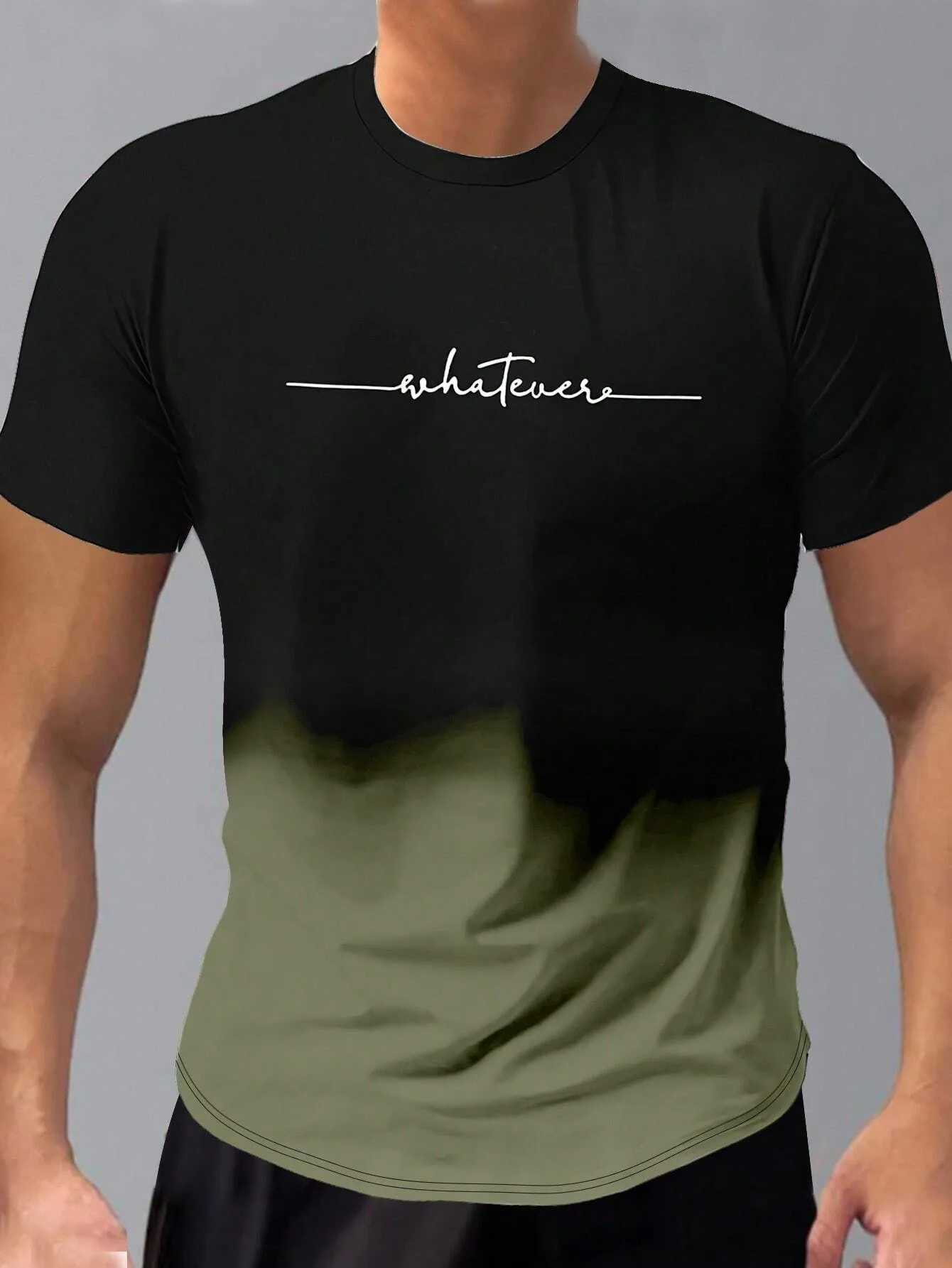 Summer Fashion Mens Gradient Color Blocking 3D Printed Short Sleeve Oversized Round Neck Casual Tee Top Streetwear Men ClothingXJ250117