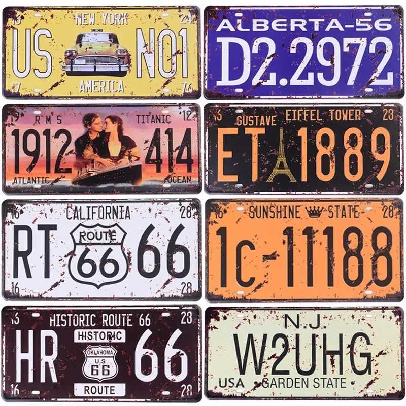 Vintage Route 66 Car Number License Plate Plaque Metal Tin Sign Poster For Workshop Bar Club Man Cave Garage Wall Home DecorXJ250116