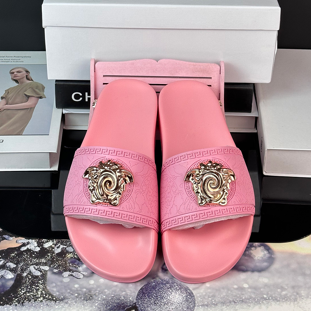 2025Men's Slippers and Women's Sandals Black and Pink Classic Designer Slide, Head Leather, Genuine Leather, Rubber Slippers