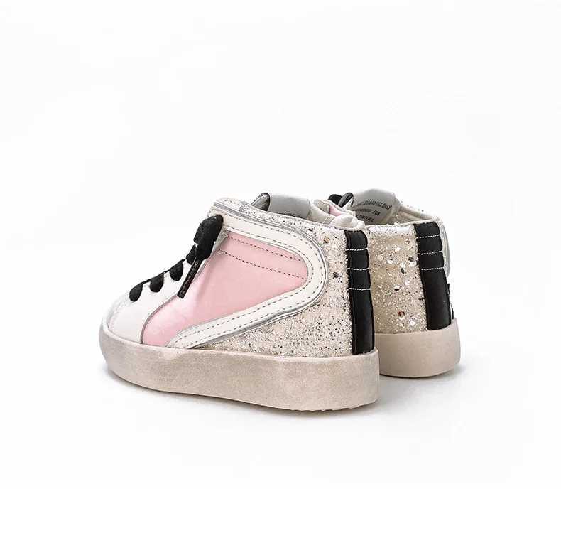 Athletic Outdoor Luxury Glitter Slide Powder Black Pink MidTop Glitter Leather Sneakers Star Wave Kids Leather Glitter High Top Sports TrainersY250116U6ZY C25101