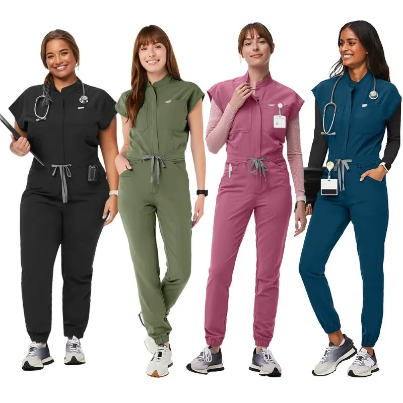Zipper Mandarin Collar Nurse Scrub Jumpsuit Uniforms Women Heathy Care Center Workwear Fashion Dentist Vet Outfits 250110