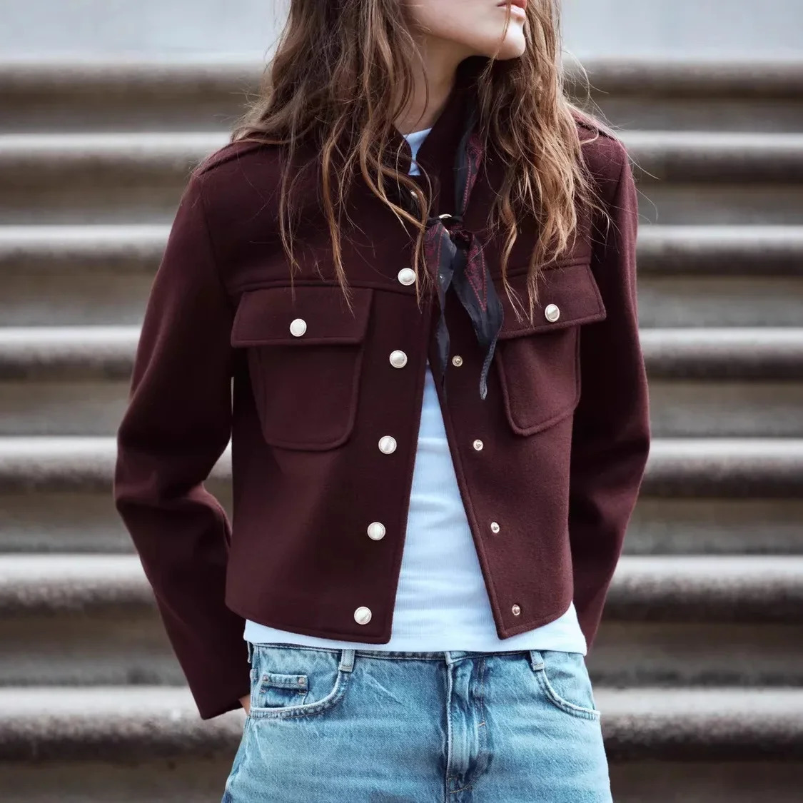 ZR Mall Style Soft Cropped Woolen Jacket Daily Simple Commuting Versatile Autumn/Winter Version 3046292 250109