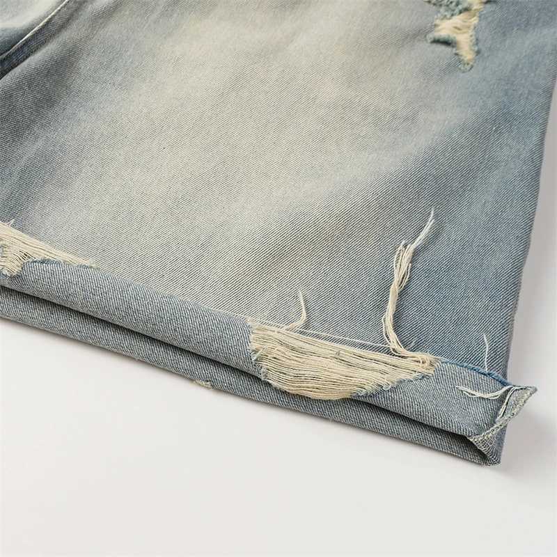 Y2K Washed Denim Shorts Vintage Blue Wide Leg Jeans Shorts For Men Summer Loose Casual Hole Ripped Shorts Blue Sweatpants PantsXJ250117