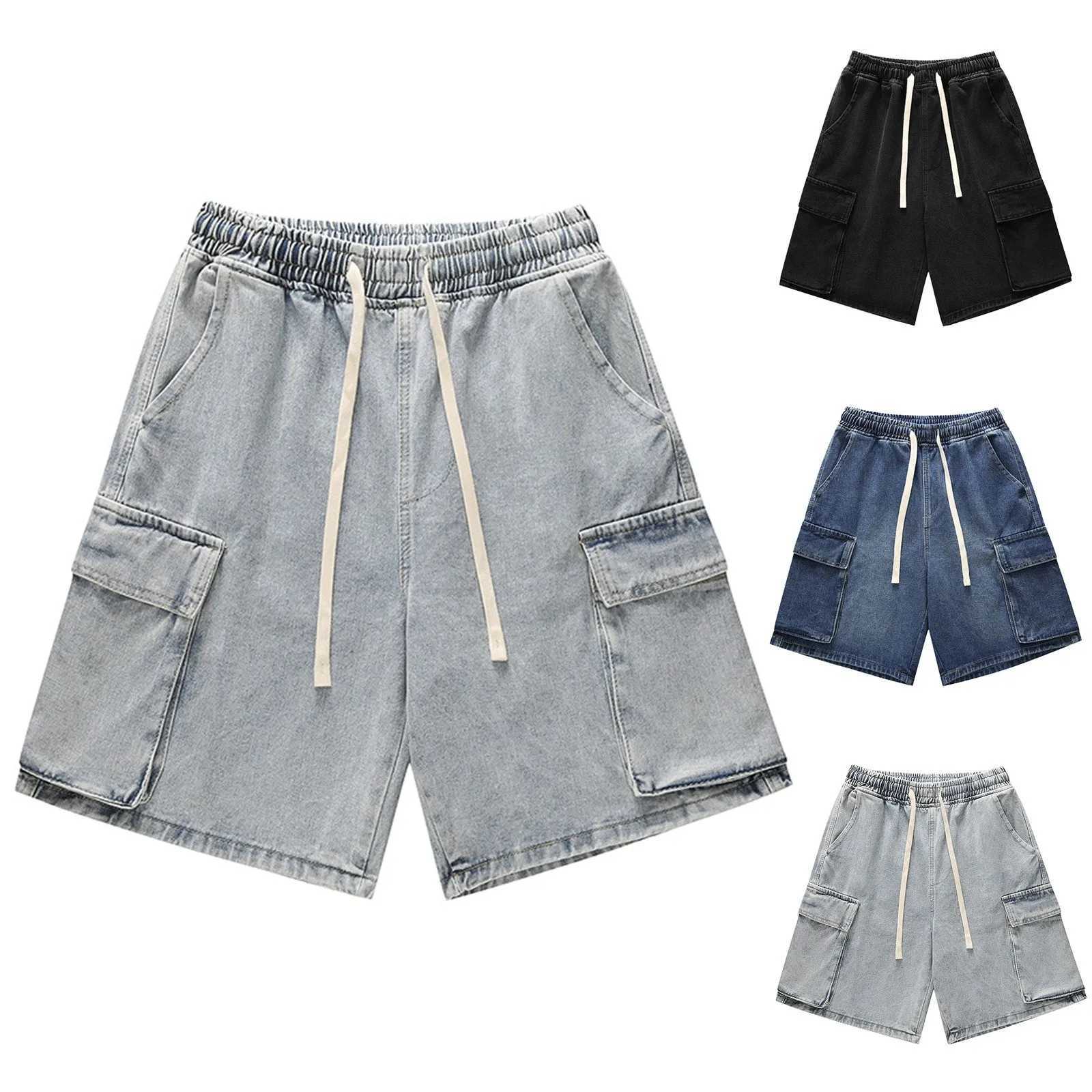 Men Vintage Denim Shorts Summer Casual Loose Jeans Shorts Retro Harajuku Streetwear Hip Hop Y2k Drawstring High Waist Shorts ManXJ250117