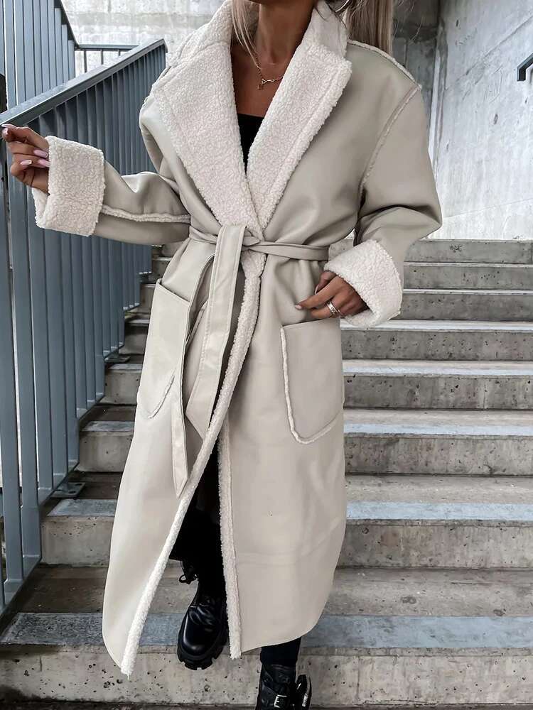 hoodie Women Single Button Long Trench Female Casual Patchwork Big Pockets Outerwear Autumn Winter Loose Solid Thick Overcoat jacket
