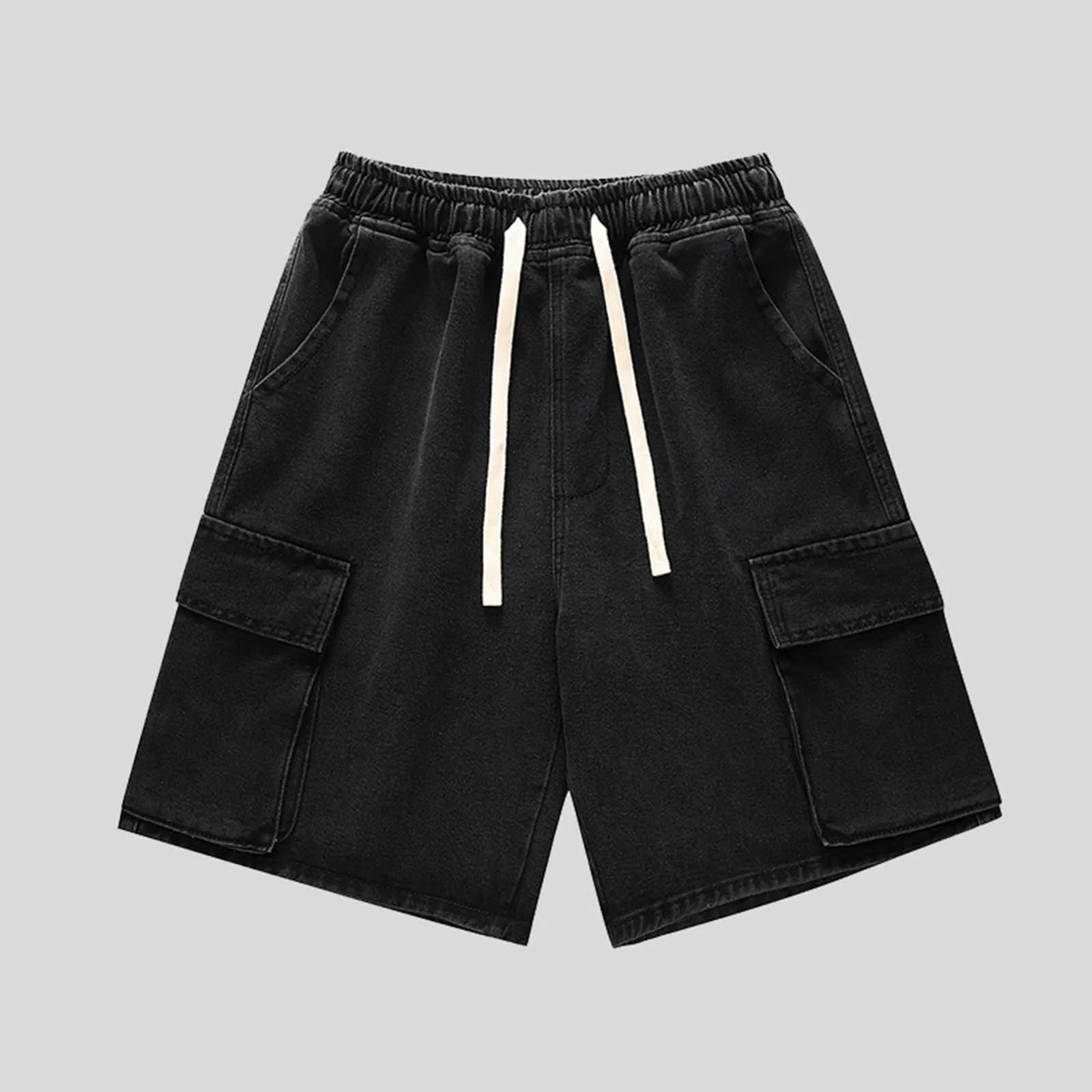 Men Vintage Denim Shorts Summer Casual Loose Jeans Shorts Retro Harajuku Streetwear Hip Hop Y2k Drawstring High Waist Shorts ManXJ250117