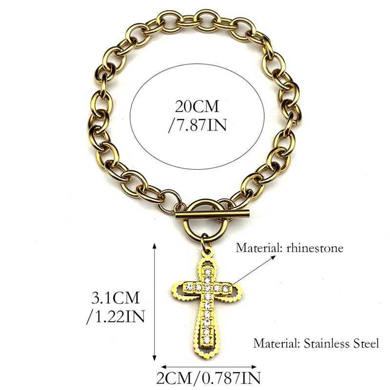 Trend Cross Bracelet Stainl Steel Gold/Silver Color Rhinestone Men Women Religion Hand Chain Jewelry AmuletXJ250117