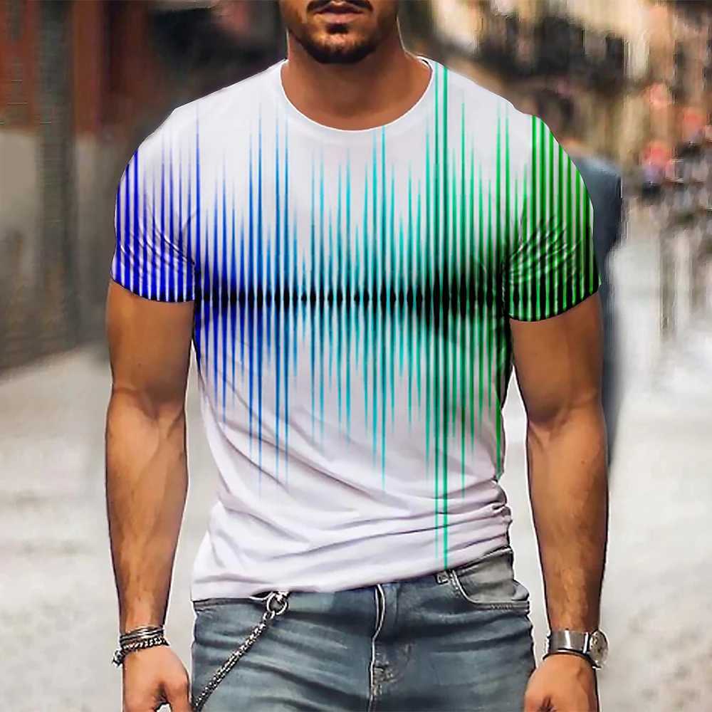 Mens T Shirt Graphic 3d O Neck Black White Stripes Oversized Clothing Casual Daily Top Streetwear Short Sleeve Clothing ApparelXJ250117