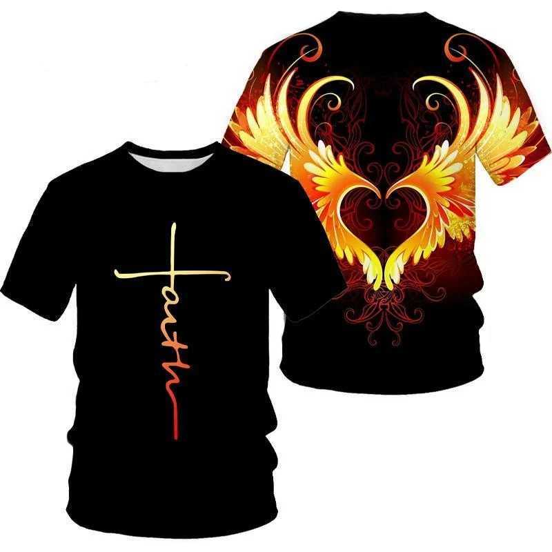 Angel Wings Cross 3D Printed T Shirt Men Women Fashion Cool and Fun Short Sleeve T ShirtXJ250117