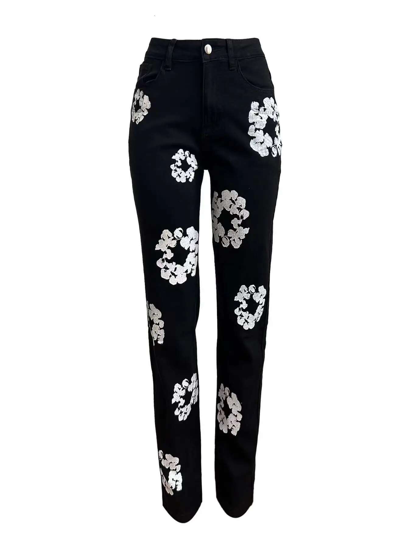 Ral Print Jeans Stretch Pencil Pants Sexy Women High Waist Elegant Streetwear Denim Casual Trousers