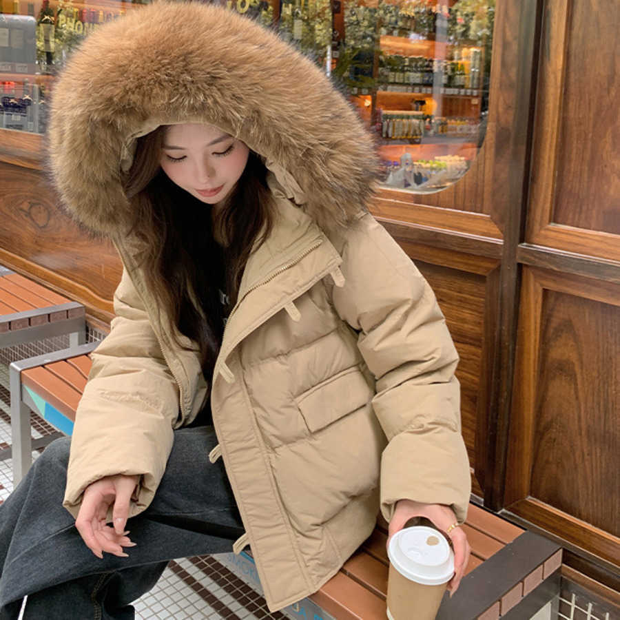 Korean Version Autumn and Winter Big Fur Collar Down Jacket for Women Short Style Loose and Thick Small Jacket Trendy Women Jackets Coat Woman Fur 241