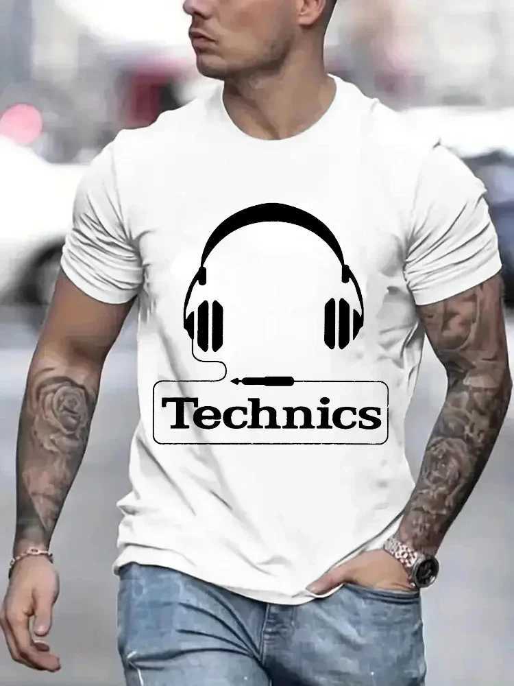 Technics Headphone Print T Shirts Men Harajuku Fashion T Shirt Oversized Summer Short Sleeve T-shirts Trendy Loose DJ Tee TopsXJ250117