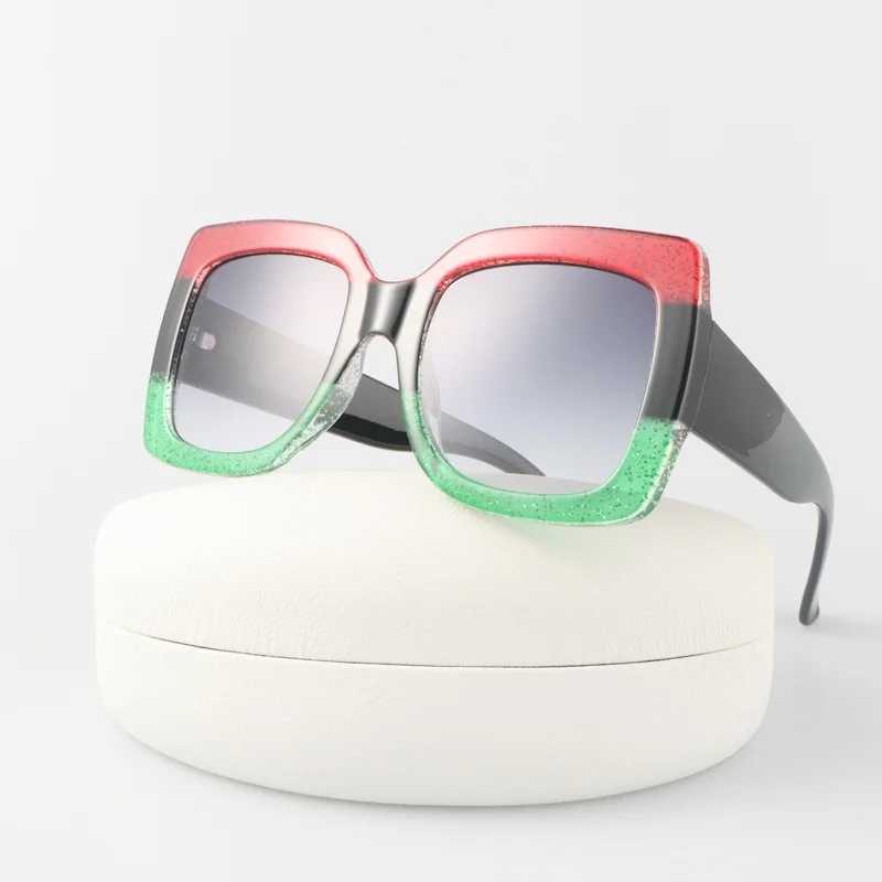 Fashion Square Sunglasses Woman Vintage Brand Designer Oversized Sun Glasses Female Retro Gradient Redgreen Sunglasses W250116