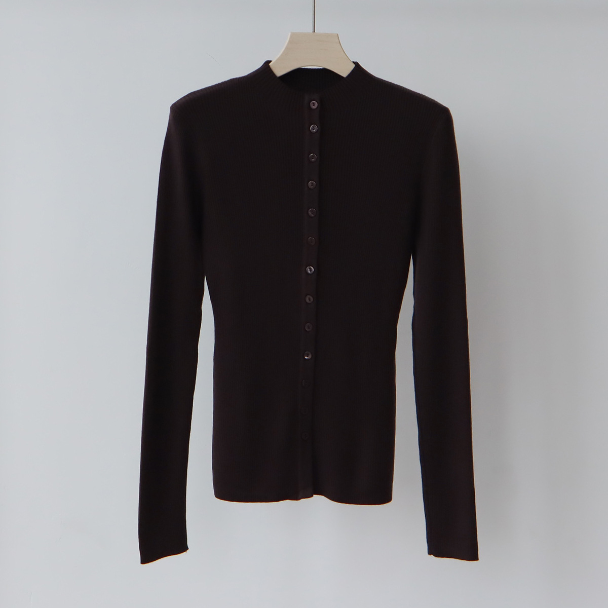 bbmy1 Elegant Woolen Knit Cardigan with French Cuff - Comfortable High Neck Slimming Layering Option for Women