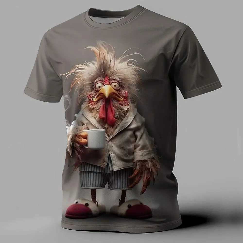 Funny Mens T Shirt Animal Chicken Print Summer Casual Short Sleeve Tee Street Fashion O-Neck Pullover Mens Oversized ClothingXJ250117