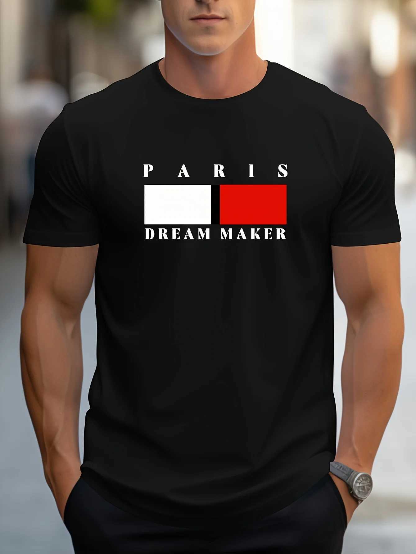 Men Summer 100% Polyester Fashion Paris Dreamer Maker Printed Loose Large Casual Comfortable Round Neck Short Sleeve T-shirt TopXJ250117