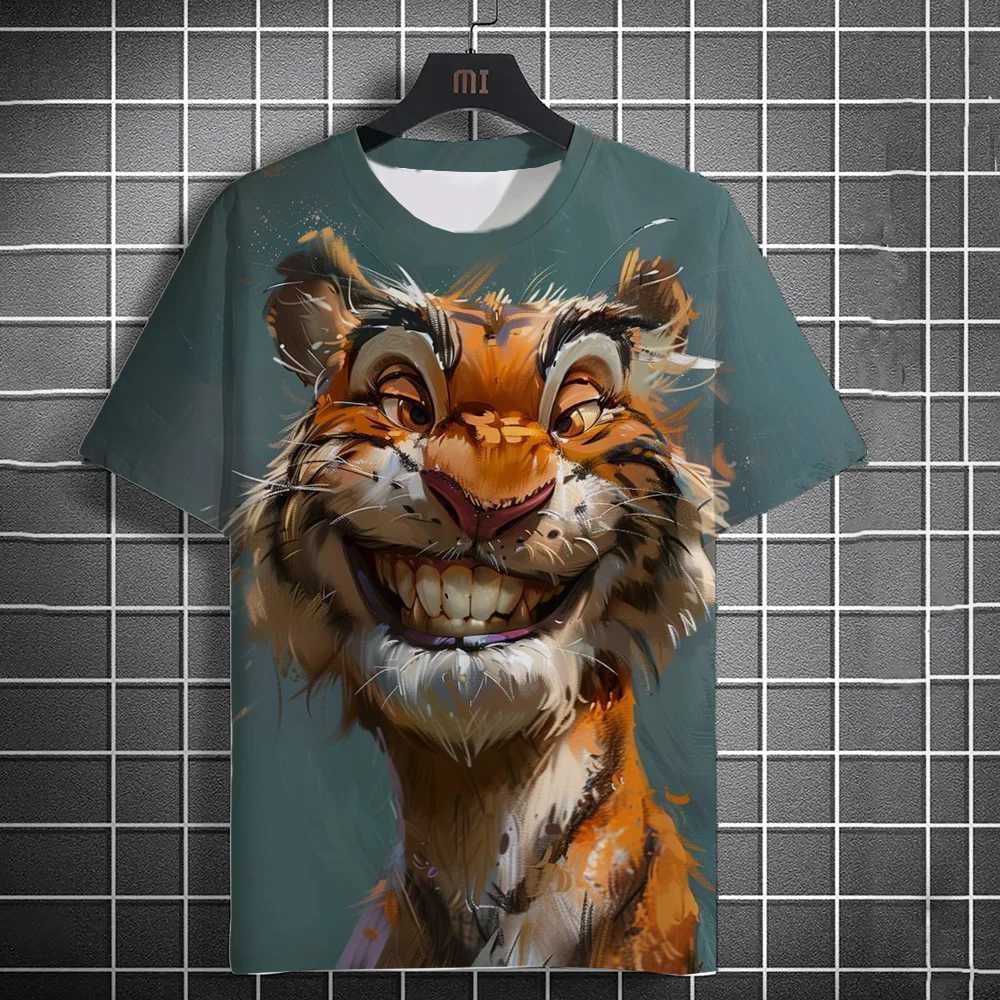 2024 New Fashion Mens Casual T-shirt 3D Printing Fun Animal Print Short Sleeve Street Fashion Tiger Print Round Neck TopXJ250117