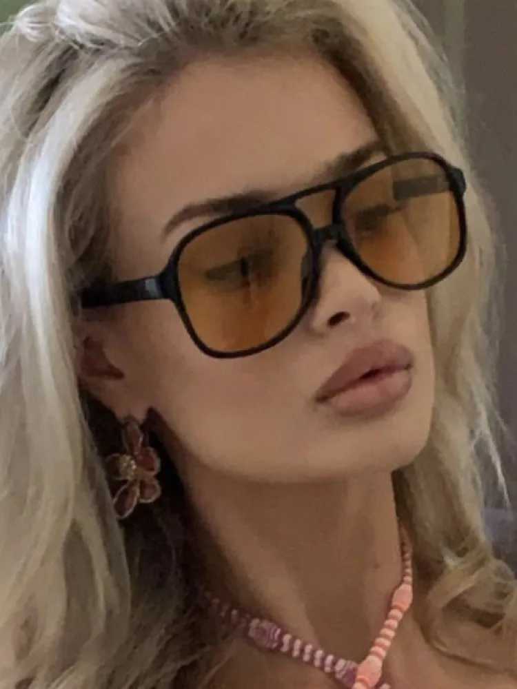 Vintage Oversized Sunglasses Women Retro Brand Big Frame Sun Glasses Female Black Yellow Ins Style Square Glasses Sunglasses W250116