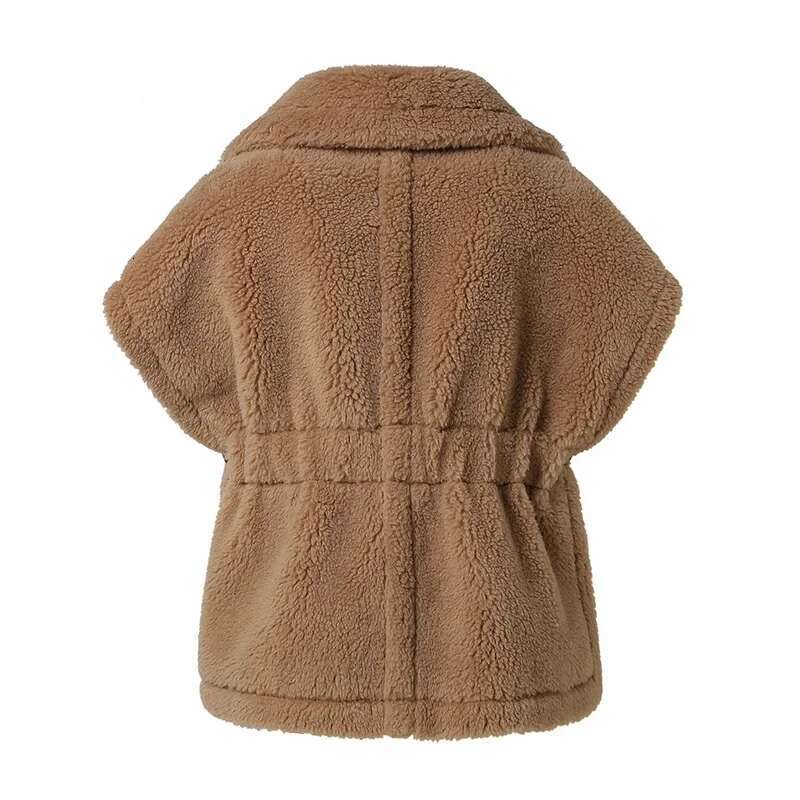 2024 Teddy Vest Lady Fashion Winter Wool Short Coat Leather Belt Women's Waistcoat Streetwear Gilet