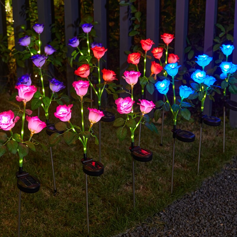 New solar rose flower light led simulation rose flower light solar ground plug lawn garden light