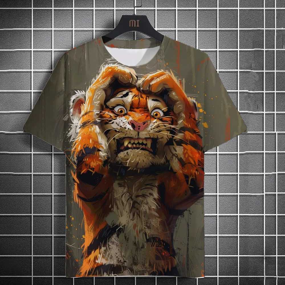 2024 New Fashion Mens Casual T-shirt 3D Printing Fun Animal Print Short Sleeve Street Fashion Tiger Print Round Neck TopXJ250117