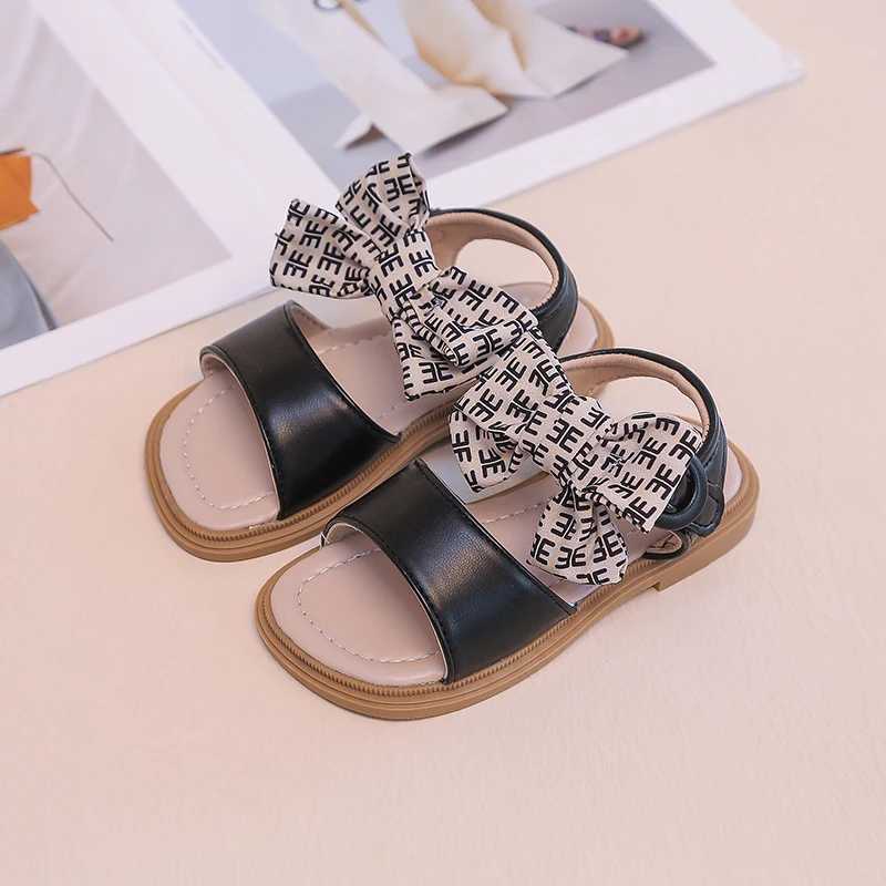 Sandals Girls Black/white Non-slip Open-toe Fashion Sandals with Soft Soles Girls New Summer PU Outdoor Sandal Size 23-33Y250116LAH6
