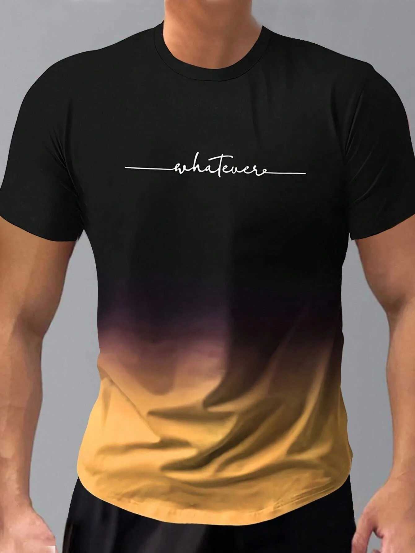 Summer Fashion Mens Gradient Color Blocking 3D Printed Short Sleeve Oversized Round Neck Casual Tee Top Streetwear Men ClothingXJ250117
