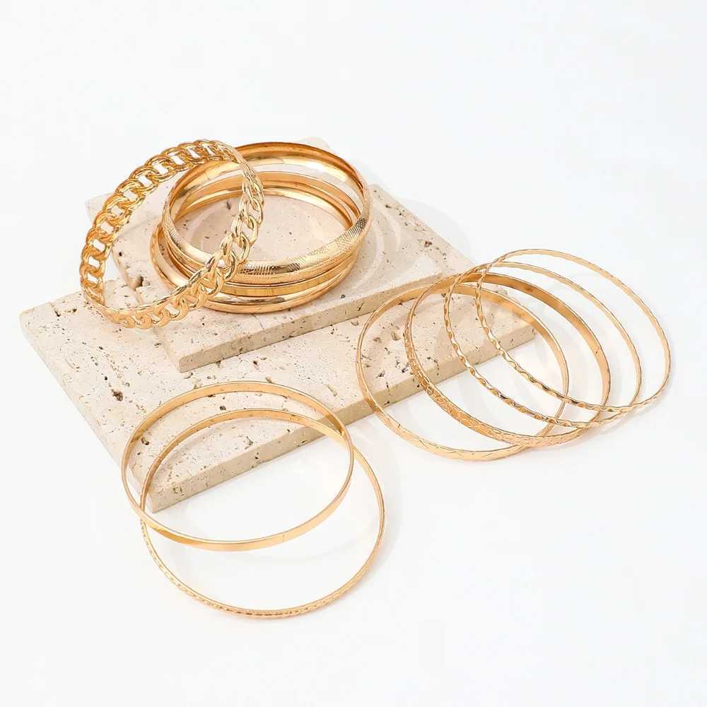 10pcs/set Metal Bangles Set For Women Heavy Punk New Styles Hiphop Textured Fashion Bracelets Jewelry AccoriesXJ250117
