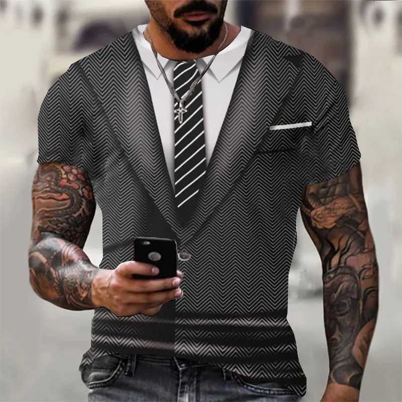 Fashion Mens T-shirts 3d Print Suit And Tie Pattern Plain Short Sleeved T-shirt For Mens Clothing High Street Streetwear TopsXJ250117