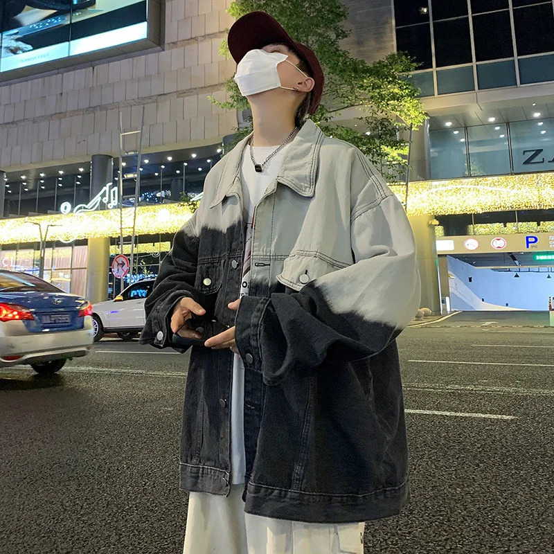 Tiedye Gradient Denim Jacket For Men Autumn 2025 Coat Korean Fashion Loose Lapel Veste Homme Hip Hop Retro chaquetas 250110Z