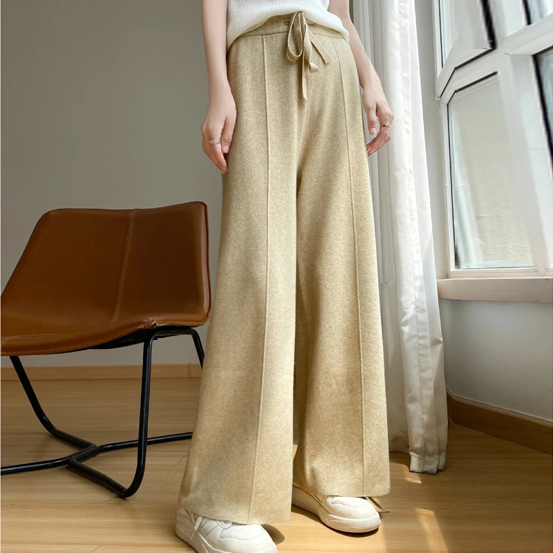 Womens Cashmere Pants Sports Autumn and Winter High Waist Drawstring Warm Knitted 250106