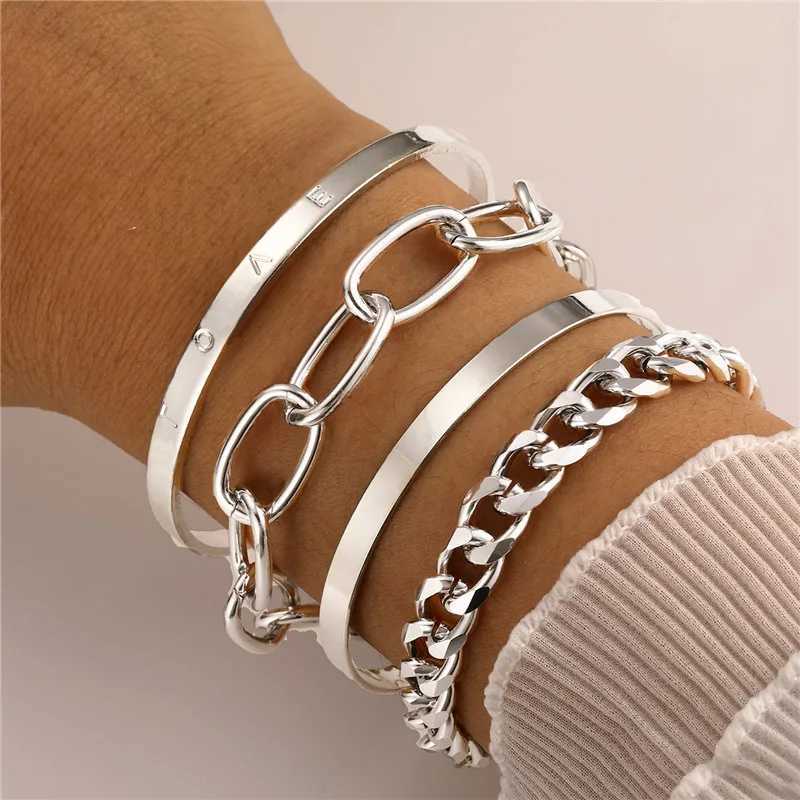 Unisex Simple Gold Color Cuff Stainl Steel Letter Bracelet Luxury High Quality Link Chain Bracelet Accory for Men WomenXJ250117
