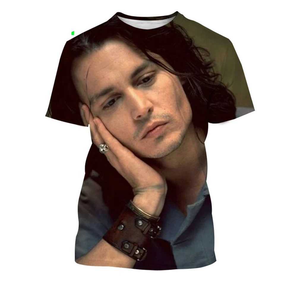New fashion celebrity star Johnny Depp 3D printing T-shirt personality actor round neck casual shirt unisex hip-hop street styleXJ250117