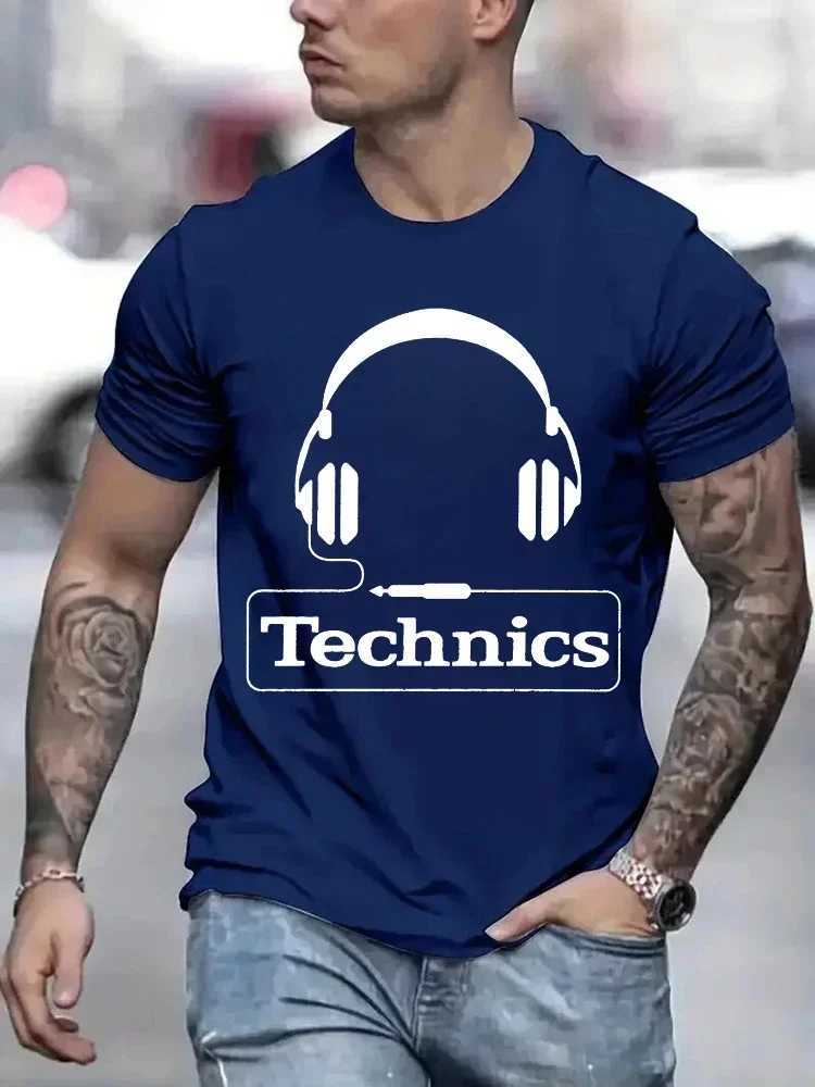 Technics Headphone Print T Shirts Men Harajuku Fashion T Shirt Oversized Summer Short Sleeve T-shirts Trendy Loose DJ Tee TopsXJ250117