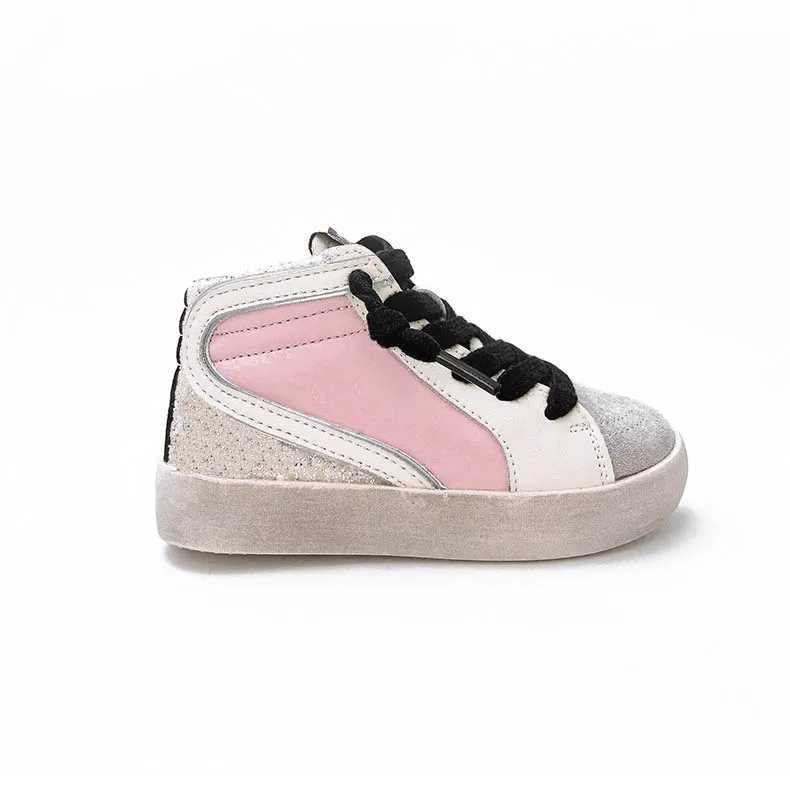 Athletic Outdoor Luxury Glitter Slide Powder Black Pink Mid-Top Glitter Leather Sneakers Star Wave Kids Leather Glitter High Top Sports TrainersY25011