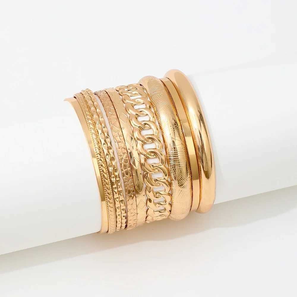 10pcs/set Metal Bangles Set For Women Heavy Punk New Styles Hiphop Textured Fashion Bracelets Jewelry AccoriesXJ250117