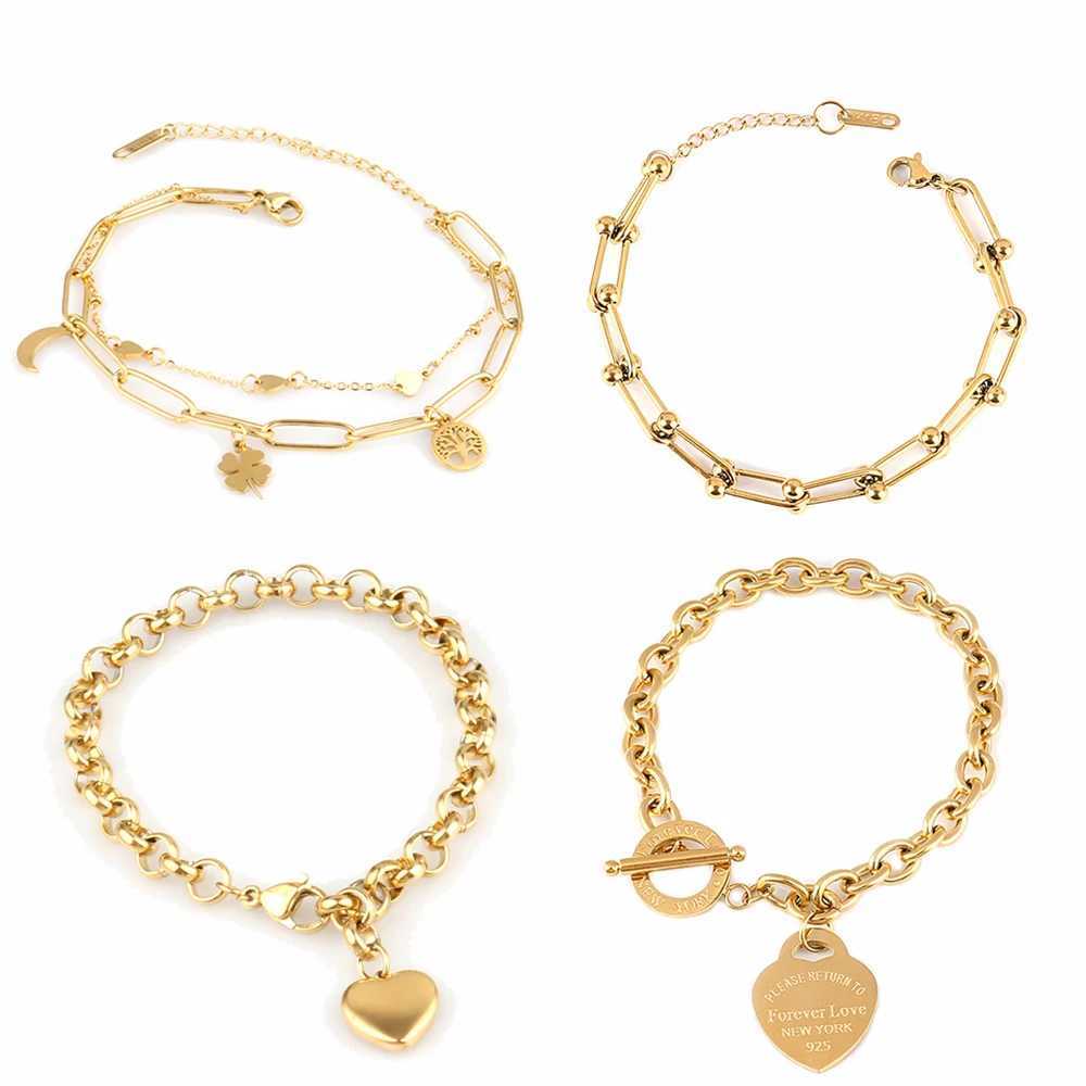 steel bracelet For Women stainless bracelets Heart Pendant Bracelets Fashion Chain Bracelets women Thick Bracelet Jewelry Gift W250116
