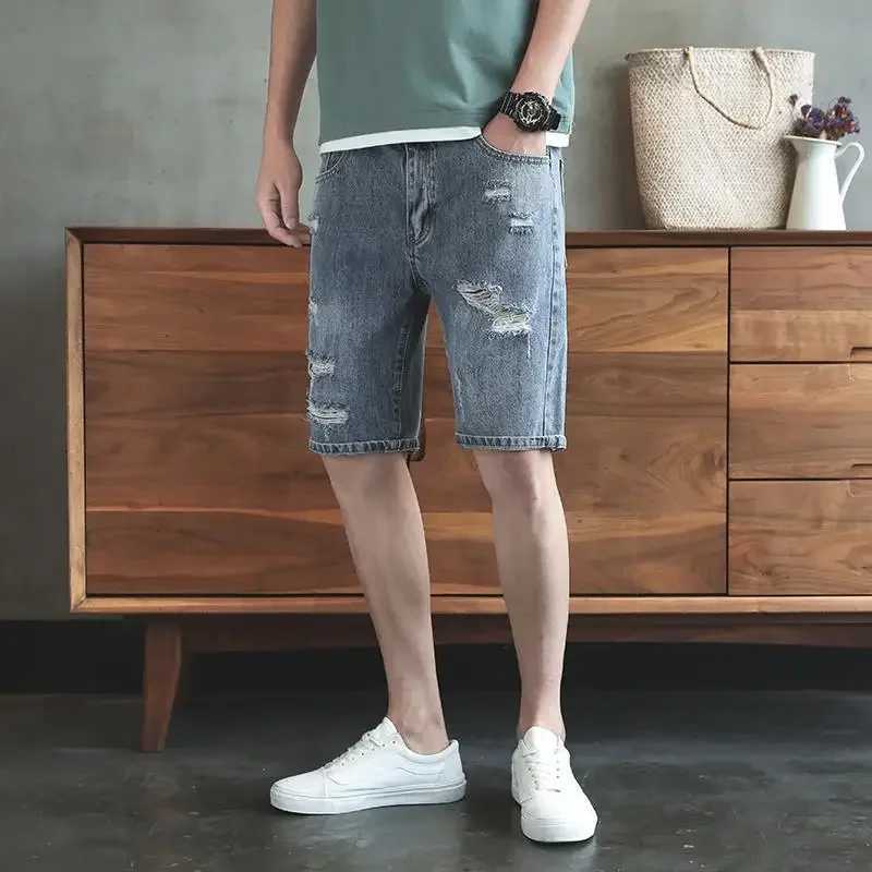 Short Jeans Pants For Men Ripped Straight Jorts Summer Man Denim Shorts With Vintage Cowboy Y2k Fashion Trend 2024 RetroXJ250117