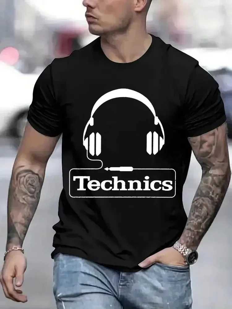 Technics Headphone Print T Shirts Men Harajuku Fashion T Shirt Oversized Summer Short Sleeve T-shirts Trendy Loose DJ Tee TopsXJ250117