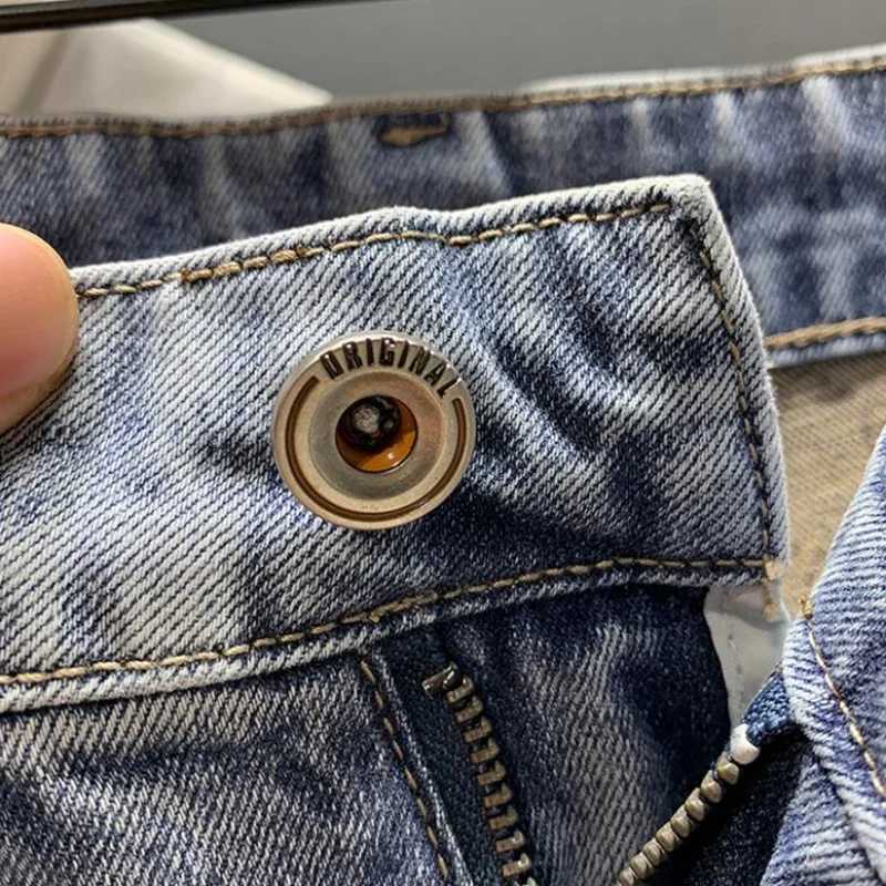 Mens Short Jeans Pants Ripped Male Denim Shorts Blue Stretch Selvedge Fitted Streetwear Trend 2024 Cowboy Sale Y2k Harajuku XlXJ250117