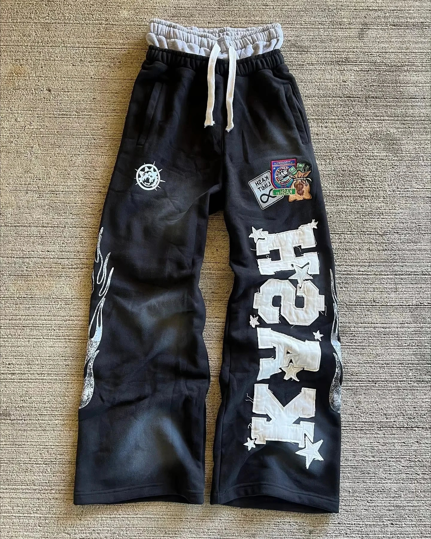 Streetwear Vintage Patchwork Double Layer Sweatpants Y2K Pants Men Women Hip Hop Letter Baggy Elastic Waist Jogging Casual Pants 250113