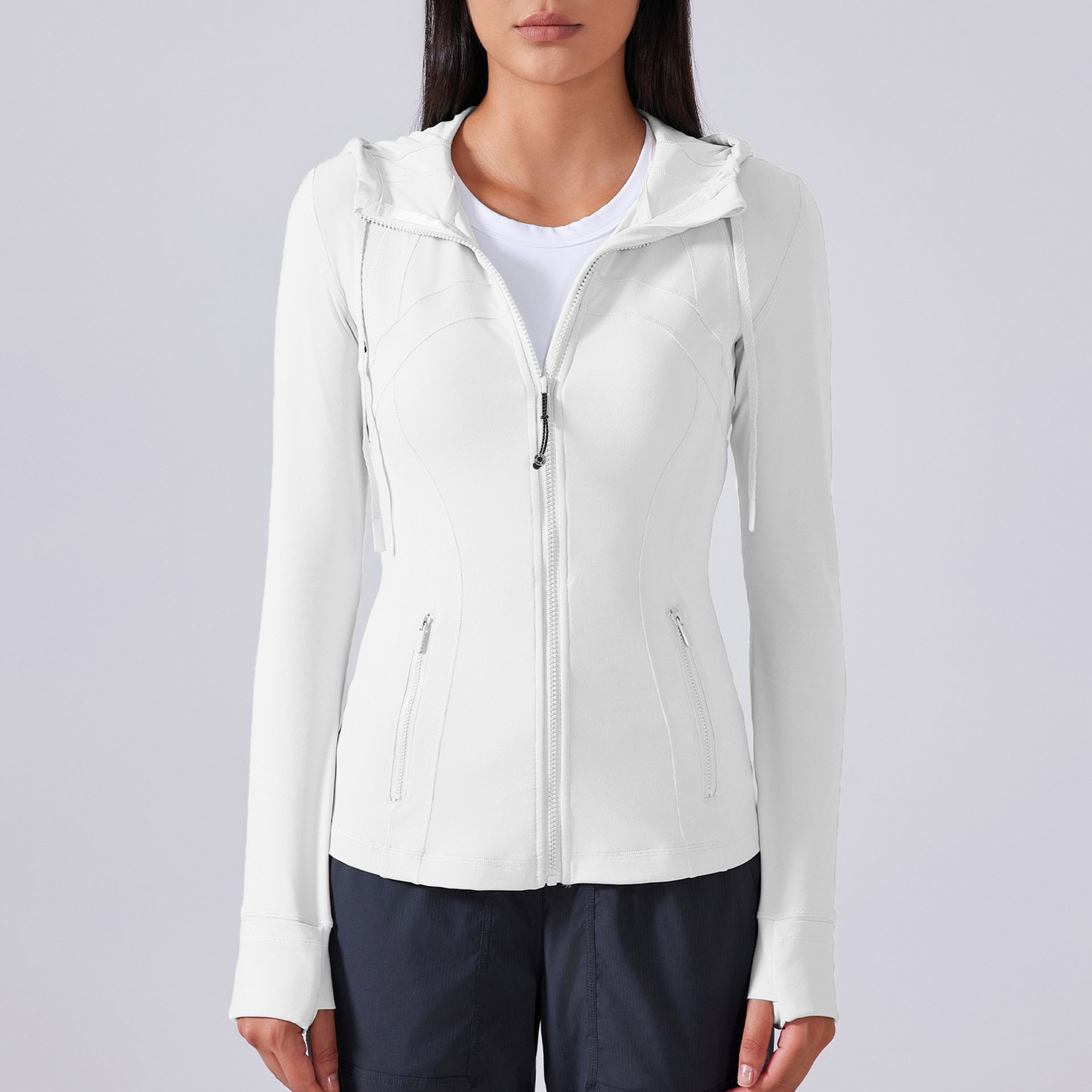 French style women's outdoor sports high-quality hooded jacket new versatile simple slim fit quick drying casual yoga fitness suit top