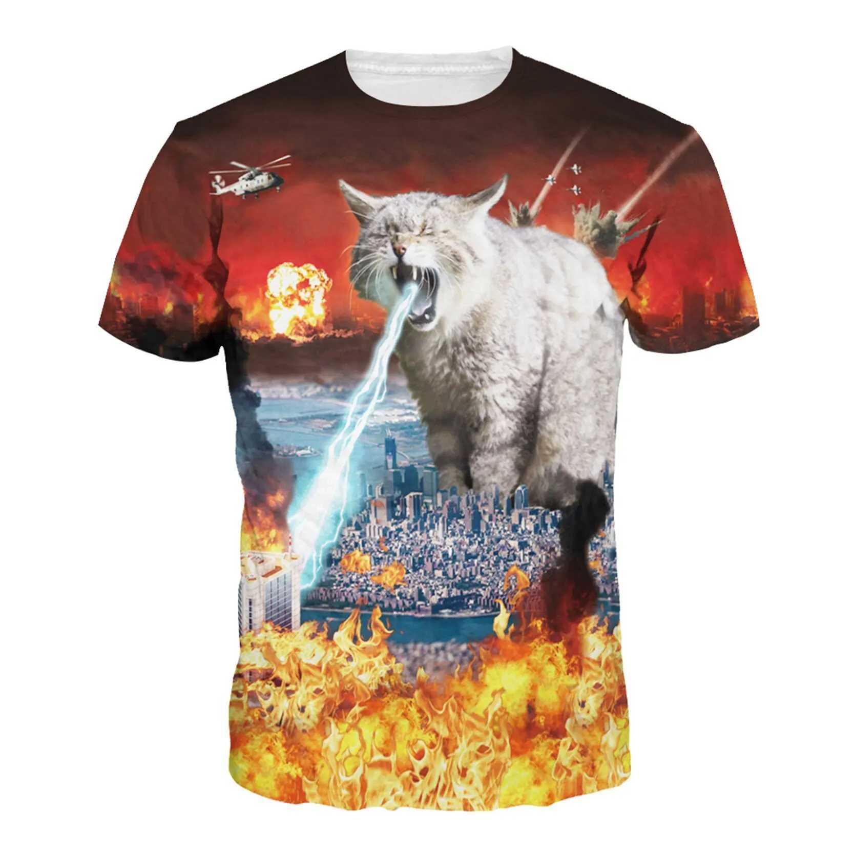 Funny Cat 3D Print Summer Mens O-Neck T-shirt Casual Short Sleeve Oversized Pullover Fashion Tops Trend Streetwear Men ClothingXJ250117