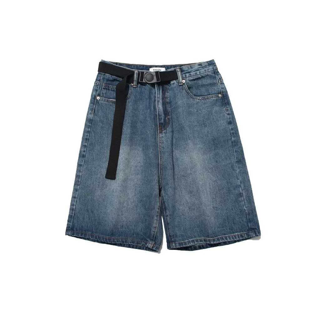 2024 Summer Simple Large Size Loose Washed Jeans Mens Y2k High Street Sports Retro Casual Five-point Pants Design Trendy ShortsXJ250117