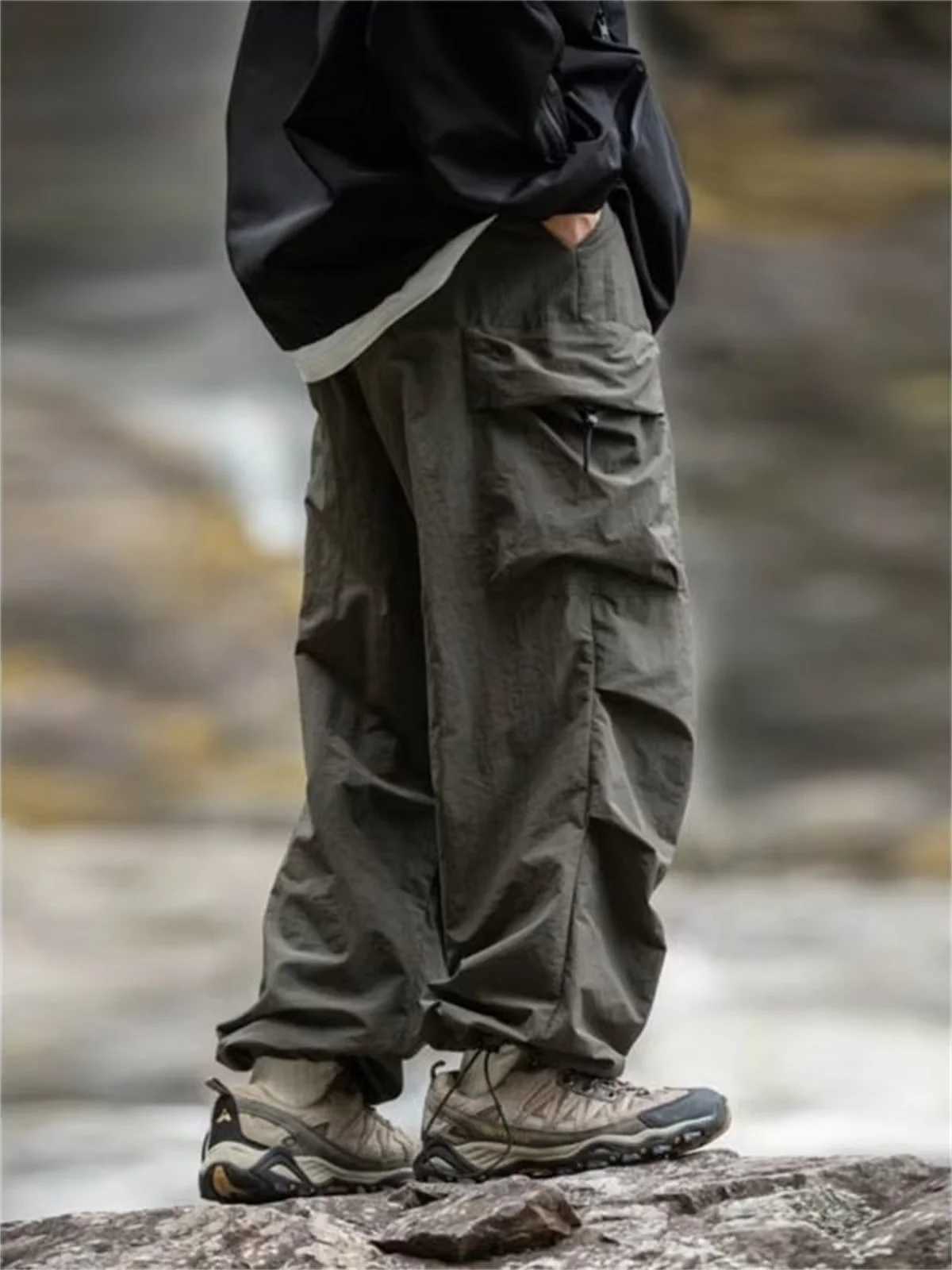 Mens Spring and Autumn New Waterproof Hip Hop Mountainring Pants Casual Harajuku Work Pants Black Cargo Outwear Pants Y250115