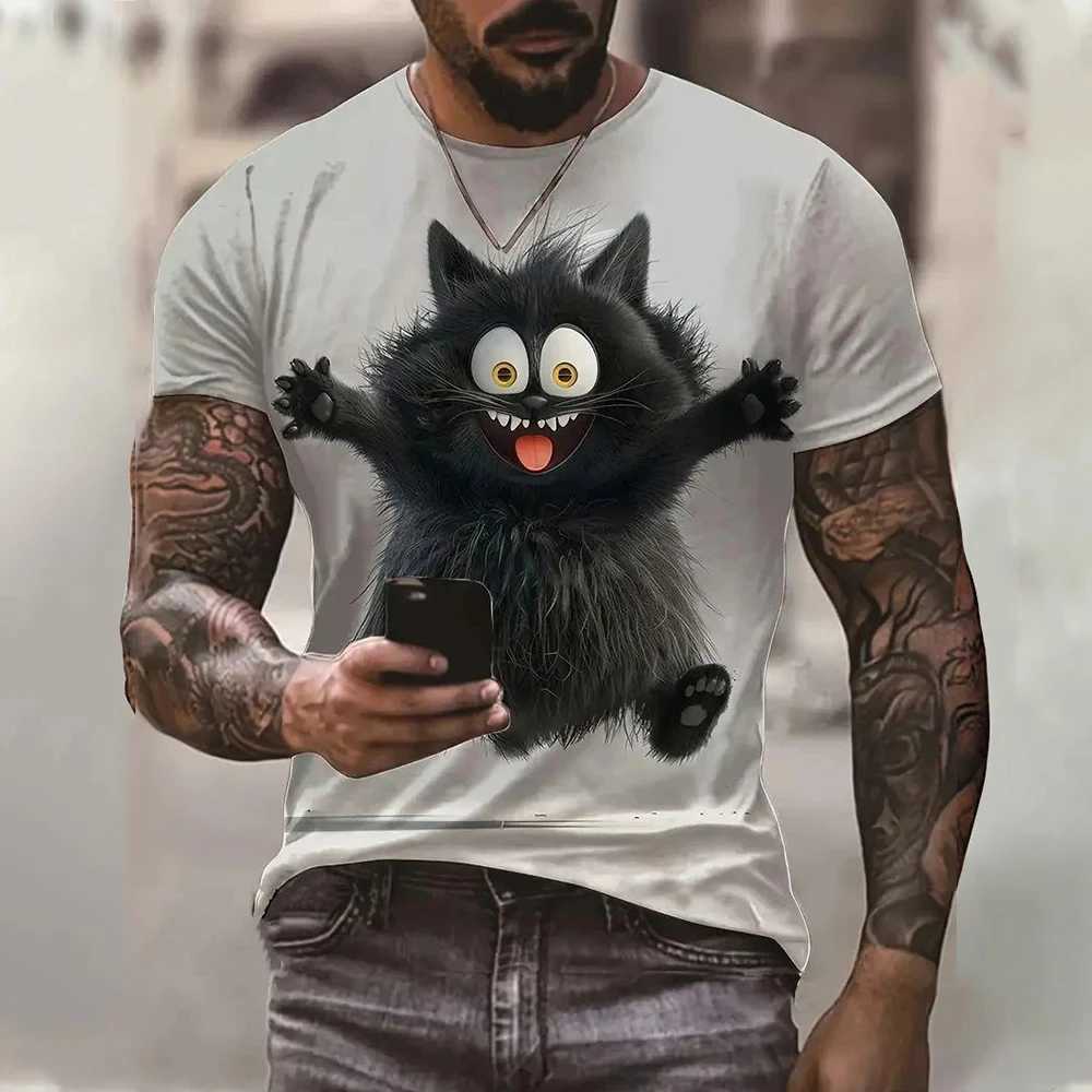 Summer Mens T Shirt Cat Print Casual Short Sleeve 3D T Shirts Fashion Streetwear Crew Neck Pullover Oversized Male ClothingXJ250117