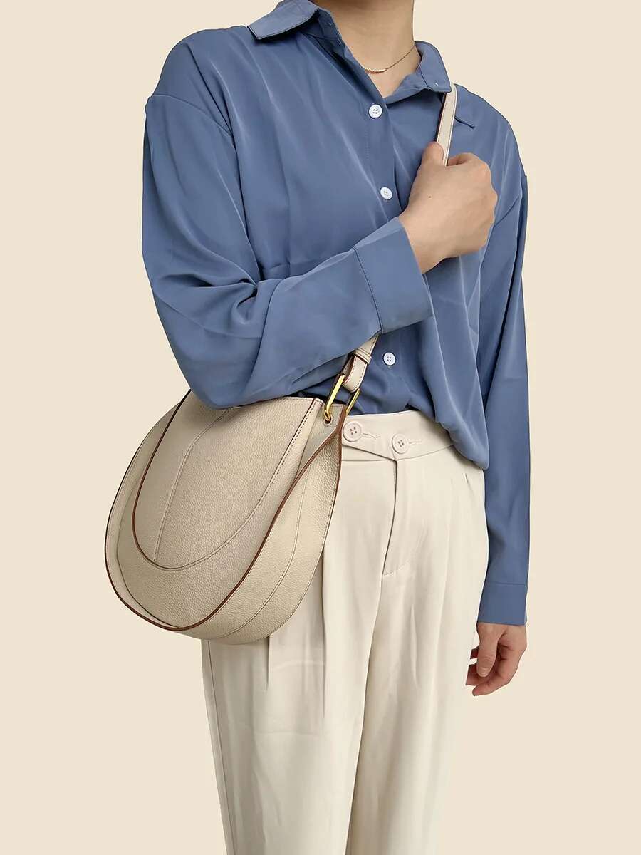 Maxdutti Italian Large Capacity Single Shoulder Messenger Bucket Women Fashion Blogger Retro Leather Women's Saddle Bag