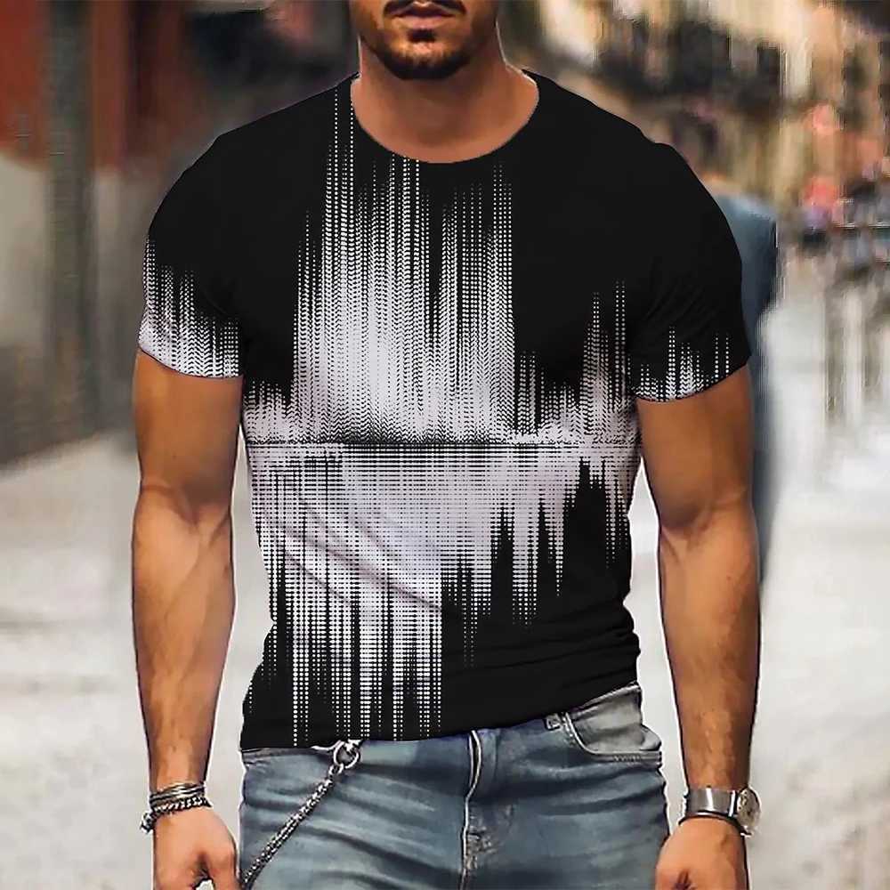 Mens T Shirt Graphic 3d O Neck Black White Stripes Oversized Clothing Casual Daily Top Streetwear Short Sleeve Clothing ApparelXJ250117