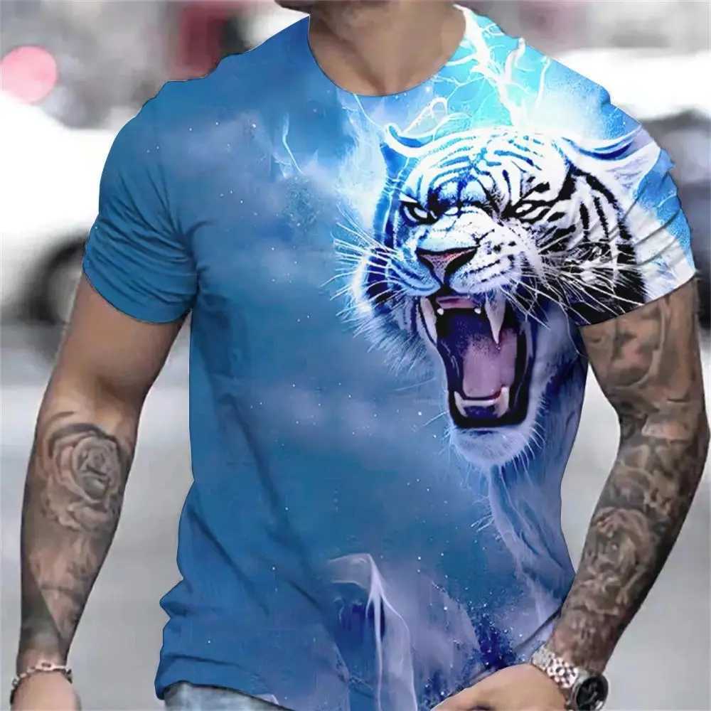 Tiger Print T-shirt 3D Animal Mens shirt Summer Short sleeve mens casual pullover Oversized top T-shirt Mens S-6XLXJ250117